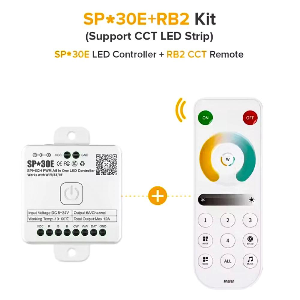 SP530E SP630E WiFi Alexa Bluetooth LED Controller Ondersteuning PWM Monochroom CCT RGB RGBW RGBCCT of SPI TTL IC Chip LED Strip/Matrix: YELLOW / Emitting Color2