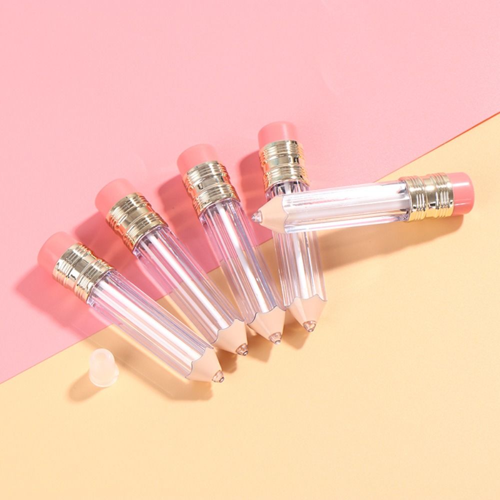 Portable 5ml Lipgloss Tube Mini Transparent Refillable Bottles Pencil Shape Plastic Sample Vials Handmade