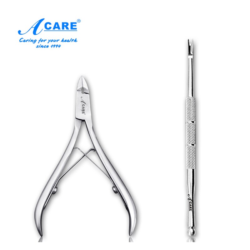 Juego de alicates para cutículas de acero inoxidable, producto para eliminar la piel muerta, tijeras, Kit de manicura, cuidado de los pies: 1xS Nipper 1xRemover