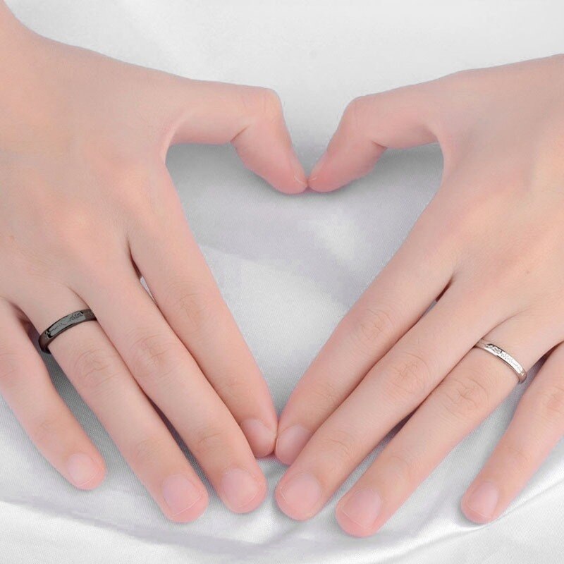 2 Stuks Paar Ring Paar Ring Belettering Zwart-wit Ecg Live Mond Een Paar Mannen En Vrouwen Koreaanse eenvoudige