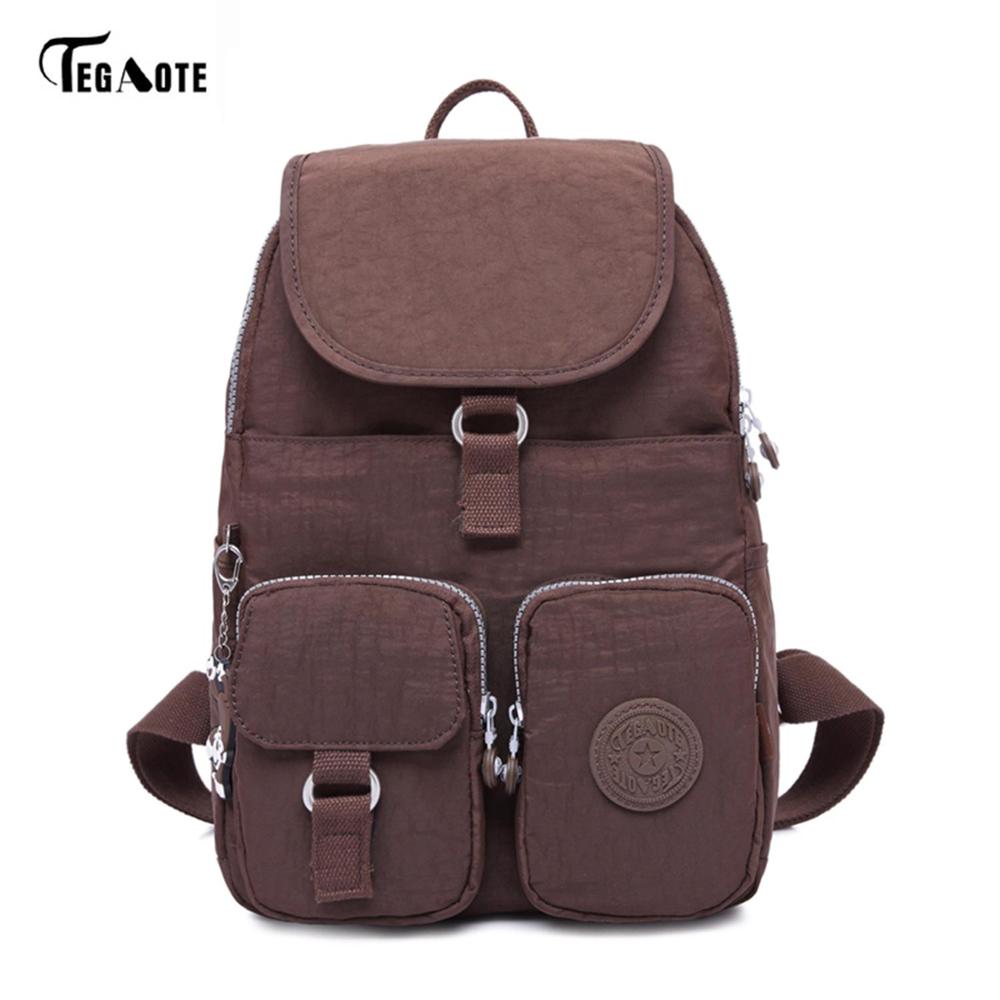 TEGAOTE School Backpack for Teenage Girls Mochila Feminine Backpacks Women Solid Famous Nylon Casual Laptop Bagpack Female: Brown