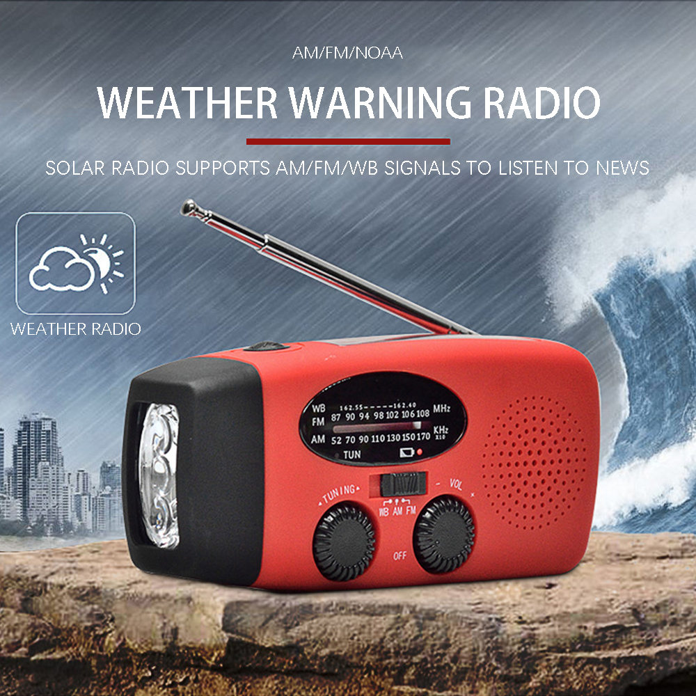 Radio awaryjne 2000 mAh ze światłami LED Radio USB Lampa do ładowania słonecznego Podróż na zewnątrz Przenośne radio FM/AM z możliwością ładowania