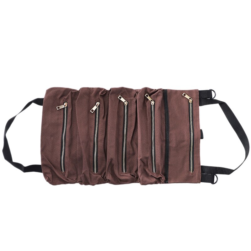 Bruin Multi-Purpose Tool Roll Up Tas Moersleutel Roll Pouch Canvas Tool Auto Ehbo-kit Opknoping Tool Rits carrier Tote: Default Title