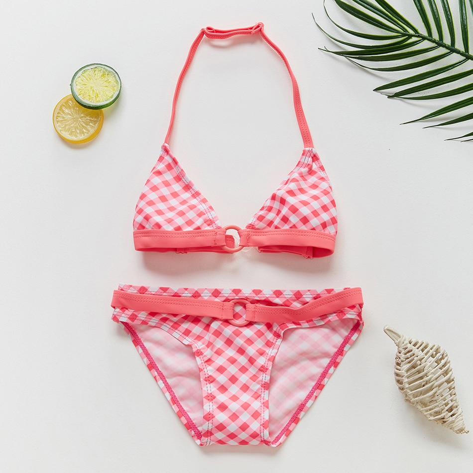 Two Piece Girls Swimsuit Red Plaid 2-8years Kids Swimwear Summer Swimsuit For Girls Bathing Suit CZ981