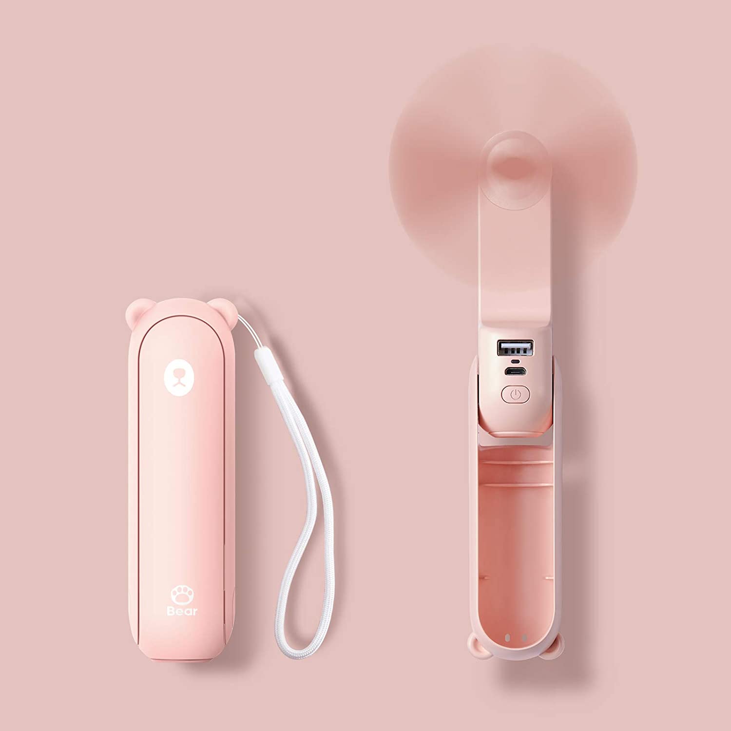 3 In 1 Handheld Mini Ventilator, Draagbare Usb Oplaadbare Kleine Pocket Fan, batterij Aangedreven Ventilator Met Power Bank, Zaklamp Functie: pink