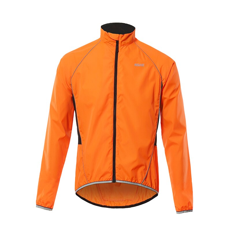 ARSUXEO Men Cycling Windbreaker Wind jacket Windproof Waterproof Mountain Bike MTB Clothing Reflective Bicycle Wind Coat: orange / S