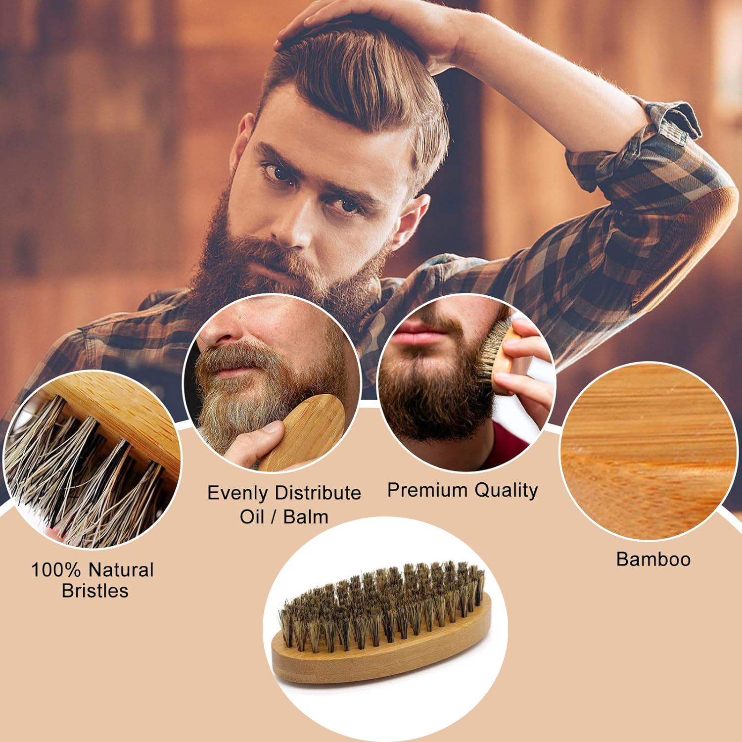Mannen Scheerkwast Set Varkenshaar Draagbare Kapper Natuurlijke Baard Borstel Kam Schaar Voor Gezichtsreiniging Styling Tool