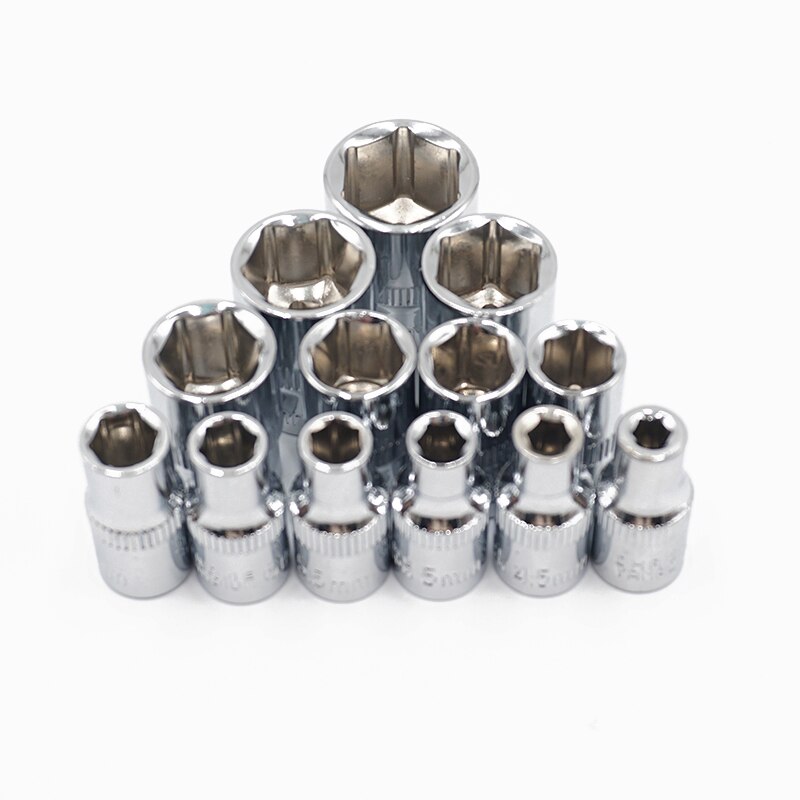 Socket 1/4 in Drive Metric Hex Square 6Points 4-14mm Individual Hex Polished CRV