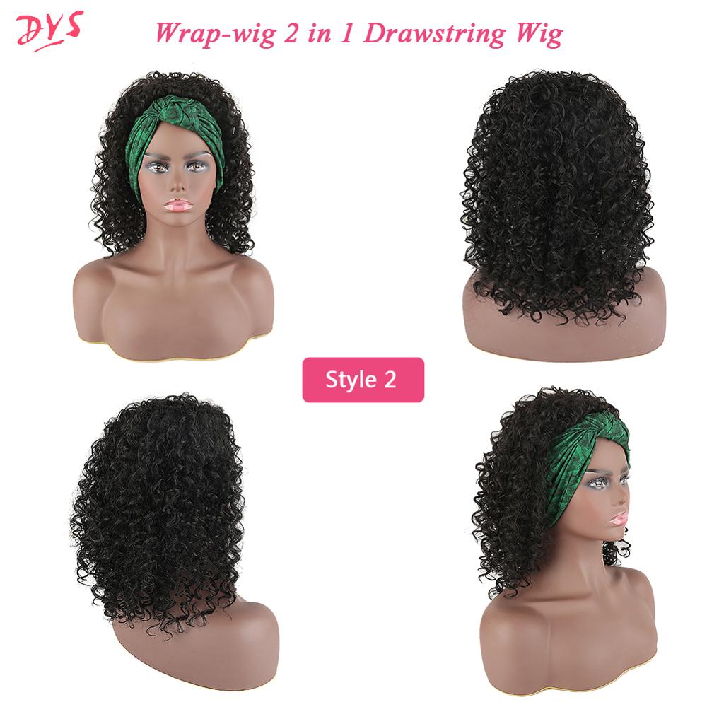 Deyngs Turban perruque synthétique Afro crépus bouclés perruque bandeau cordon enveloppement-perruque 2 en 1 Updo tête-enveloppement perruque Turban afro-américaine