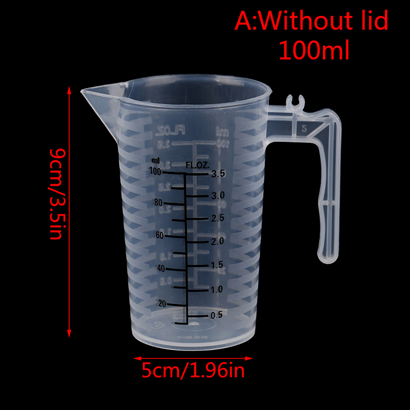 1PC 100/250/500ML Plastic Measuring Cups Jug Liquid Container Baking Kitchen Water With Cover Kitchne Accessories Mixing Cup: A100