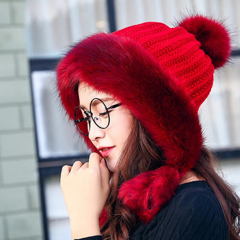 Thick warm fluff Bomber hats for women winter Chapeau chaud cute ethnic style women anti-cold earmuffs hat women&#39;s hat