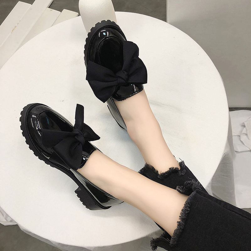 Plus Size Oxfords Vrouwen Schoenen Vrouwelijke Flats Boog Knoop Loafers Platform Slip Solid Zwarte Lakschoenen Vrouw Dames schoenen