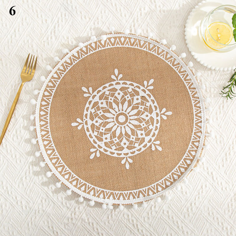Coffee Cup Mats Woven Placemats Printed Jute Placemats Tassel Placemat Vase Cushions Furniture Decoration Heat Insulation: 6