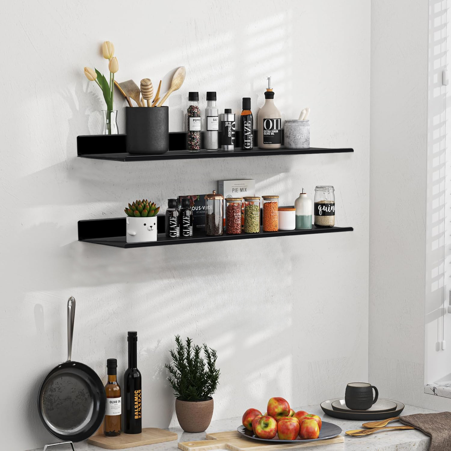 30/40/50cm Drijvende plank Muur Opslagplanken voor Woonkamer Badkamer Keuken Hangend gemonteerd Wit zwart Badkamerplank
