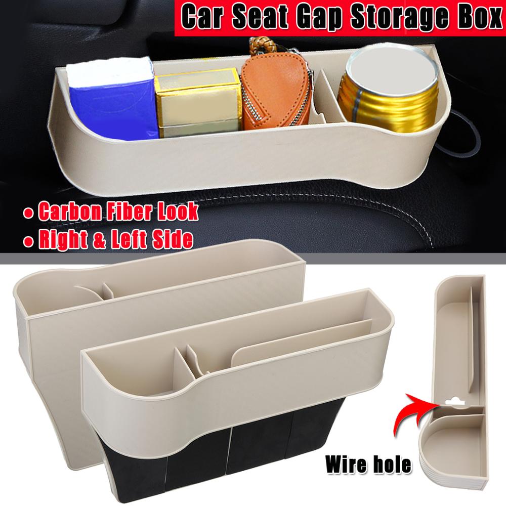 Left / Right Car Seat Crevice Gaps Storage Box ABS Plastic Auto Drink for Pockets Organizers Stowing Tidying Universal: LH RH Carbon Beige