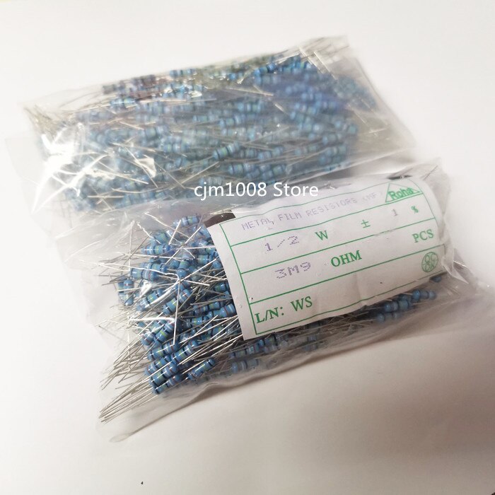 200PCS Metal film resistor resistance 1% 1/2W 620K 680K 750K 820K 910K 1M 1.2M 1.5M 1.8M 2M 2.2M 2.7M 3M 3.3M 3.9M ohm