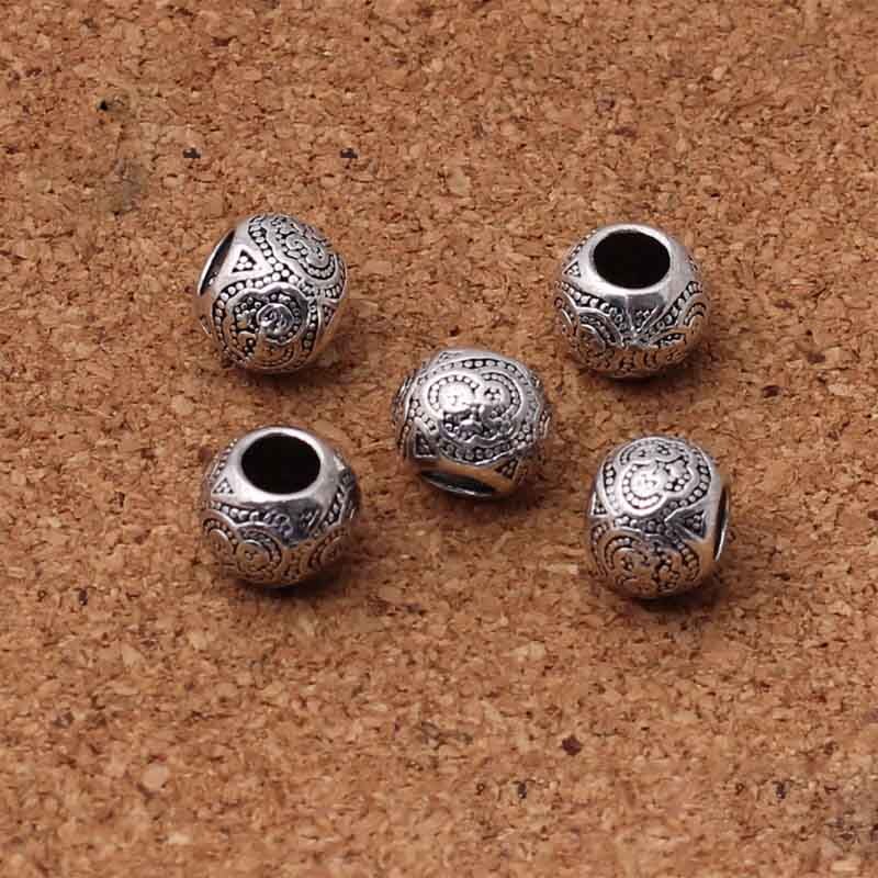 10pcs/lot Tibetan Silver 4.5mm Big Hole Spacer Beads Handmade Metal Barrel Charm Metal Beads DIY Jewelry Making Beading Findings: Default Title