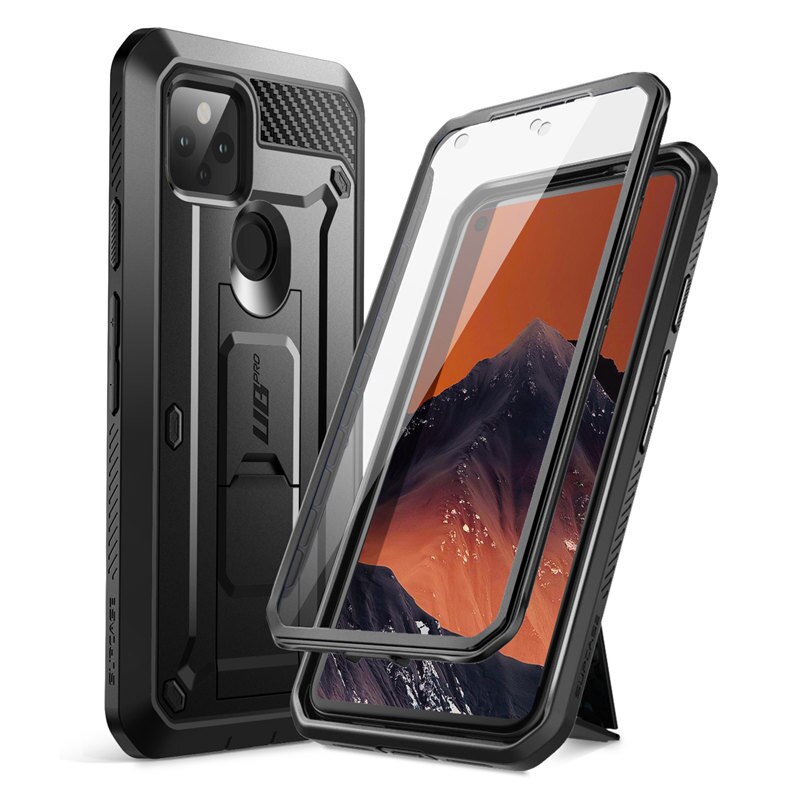 Supcase para o caso do google pixel 5 (2020) ub pro capa protetora resistente de corpo inteiro do coldre com protetor de tela incorporado: Black