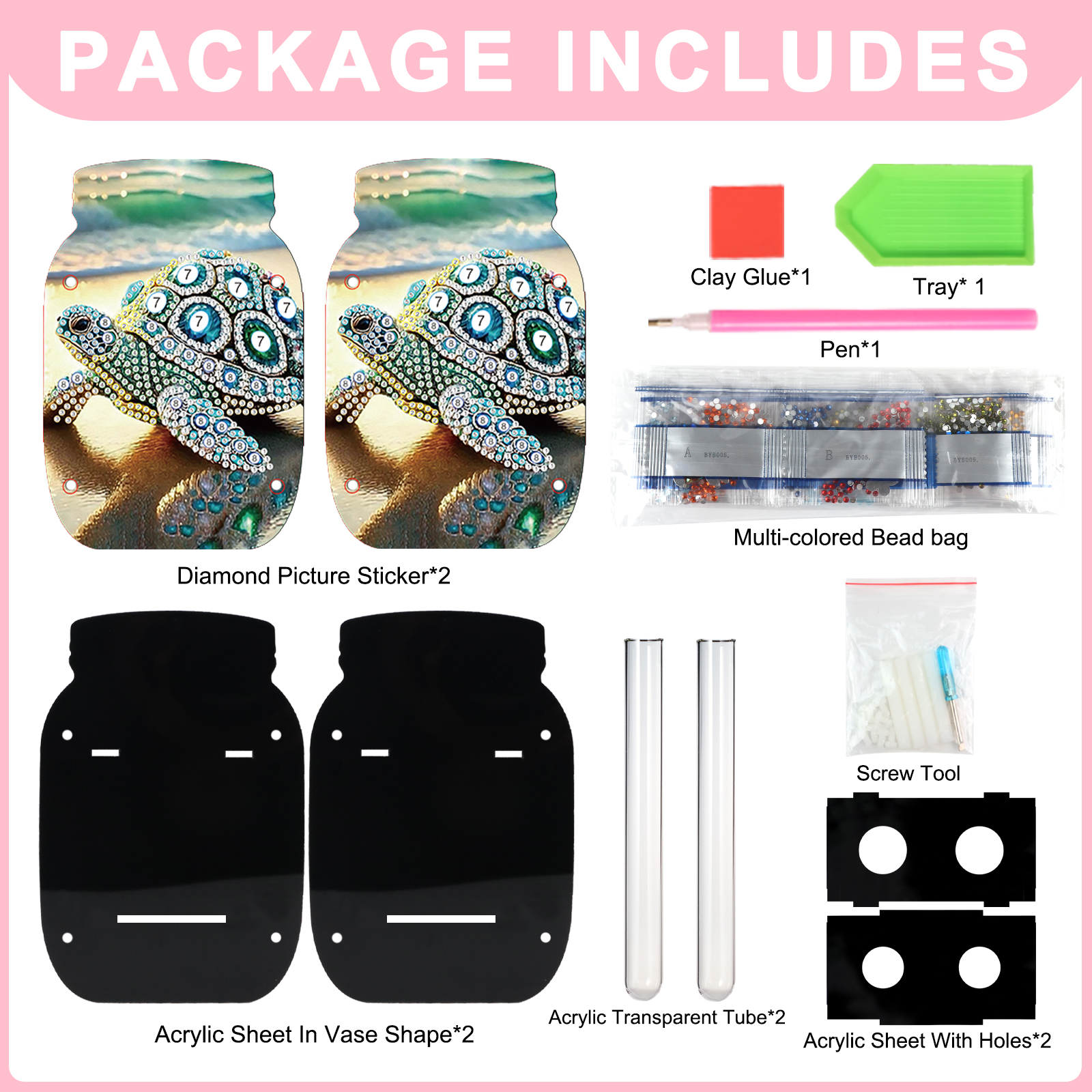 Diamond Art Painting Vaasset voor volwassenen, dierenpatroonvormige diamant acryl dubbelzijdige vaas voor thuis desktop decoratie cadeau