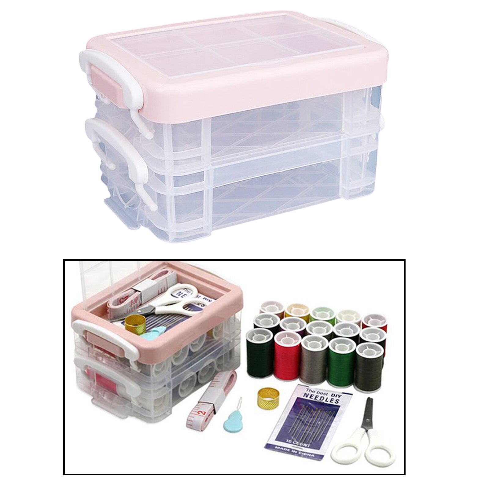 Plastic Bobbin Storage Box Sewing Thread Container Art Craft Organizer A: B