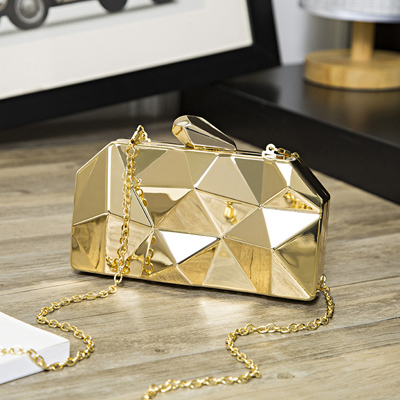 women's bag Gold Box Geometry Clutch female Evening Bags Chain Women Handbag Shoulder Bag For Wedding/Dating/Party: Gold