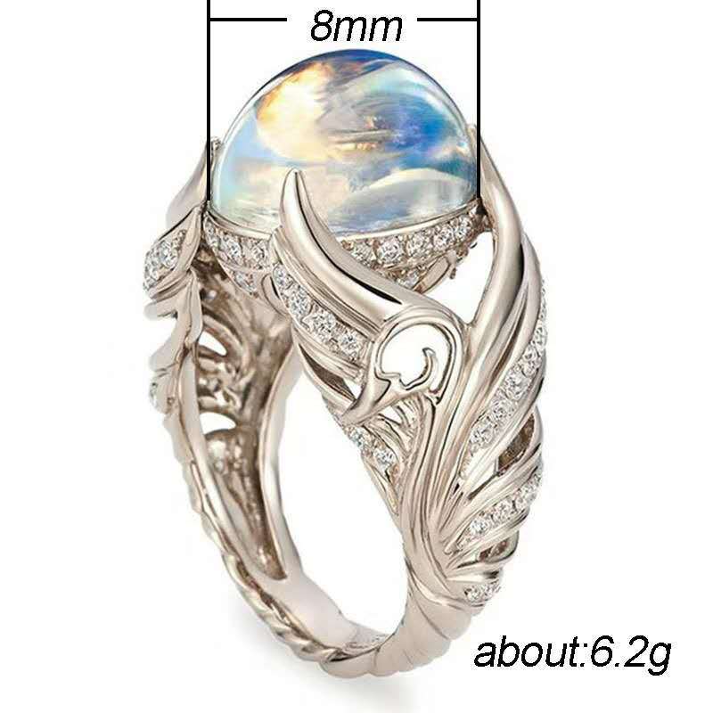 Anillos De Compromiso Vintage coloridos para mujer, sortija de corte Circular grande con alas de Ángel, piedra lunar, joyería para mujer