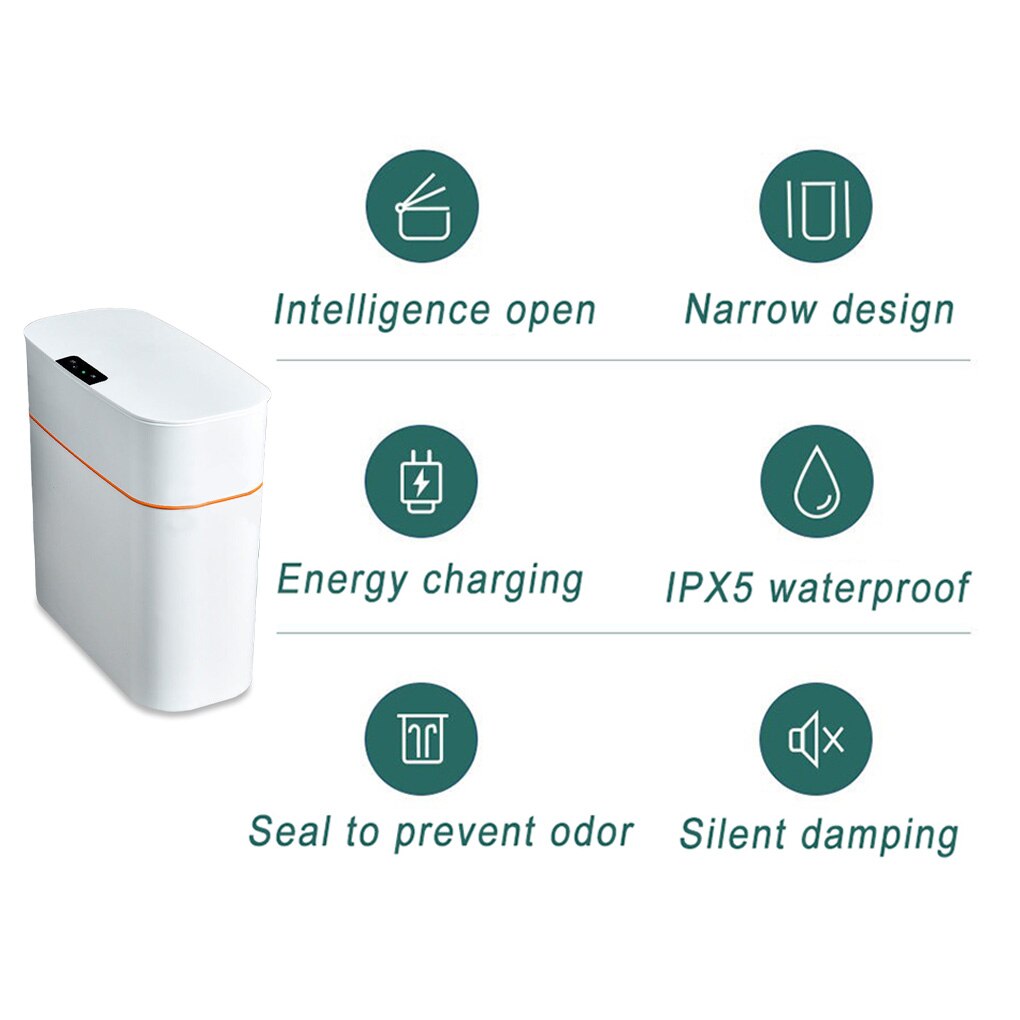 Smart Sensor Trash Can Induction Bathroom Garbage Bin Kitchen Intelligent Waste Container Living Room Gray White