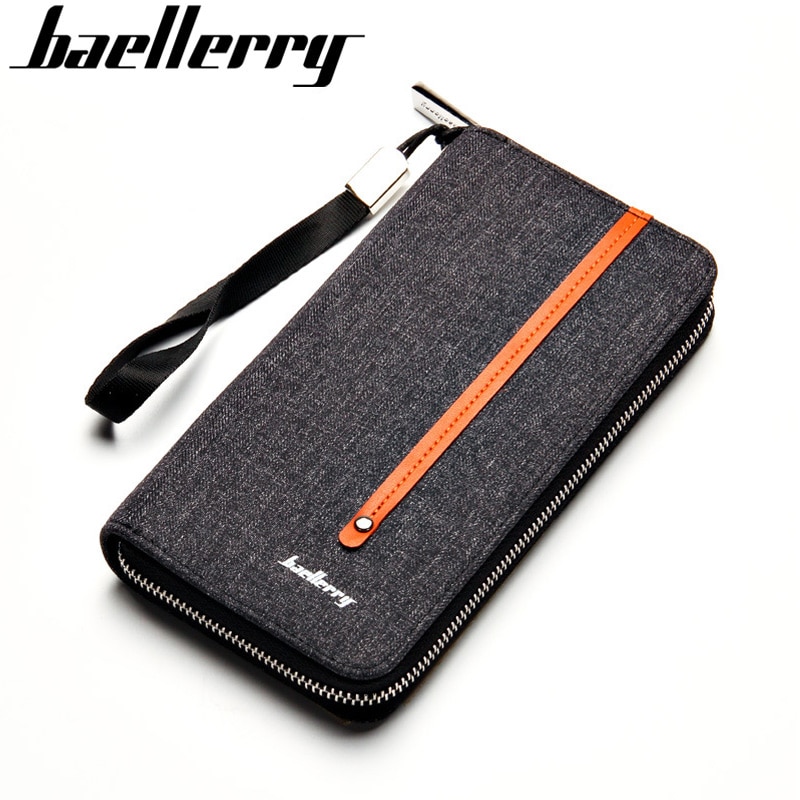 Baellerry Lange Canvas Met Lederen Mannen Portefeuilles Telefoon Coin Pocket Credit Kaarthouder Mannelijke Portemonnee Grote Capaciteit Clutch Bag Voor man