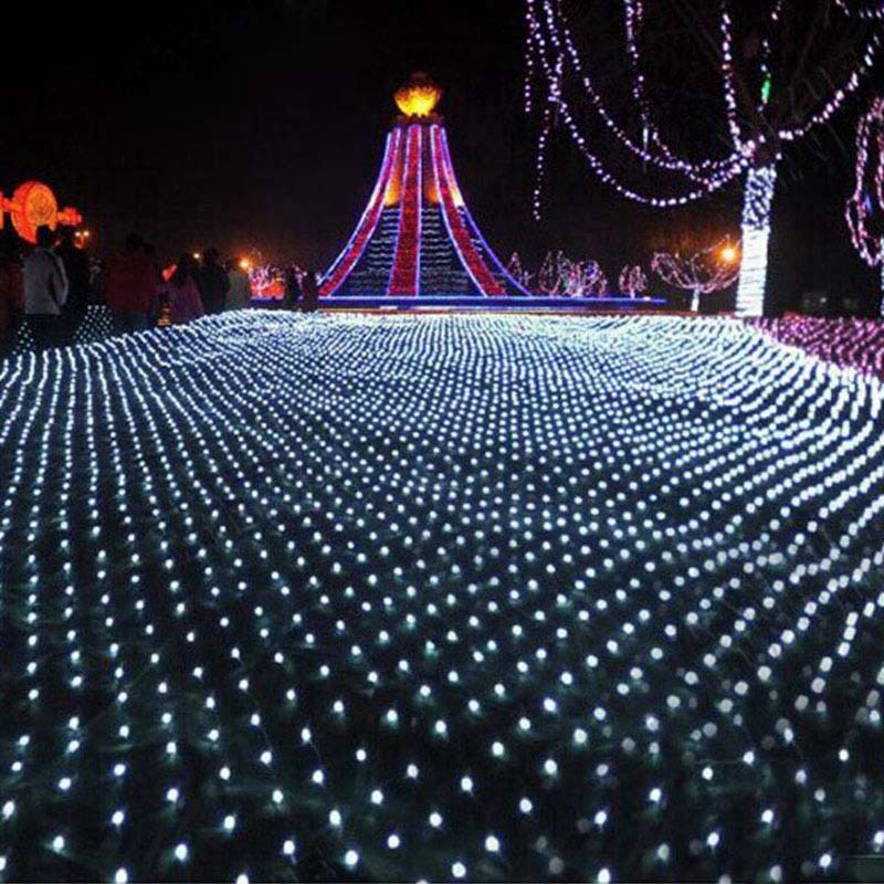 Wonlukiy String Light 3M x 2M 204 LEDS Warm White Blue Multi-color Outdoor 110V/220V US/EU Plug Waterproof LED Net Light Weeding