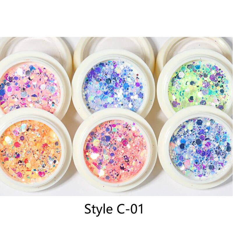 6 caixas Shinning Glitters Lantejoulas Conjuntos mistos: StyleC-01