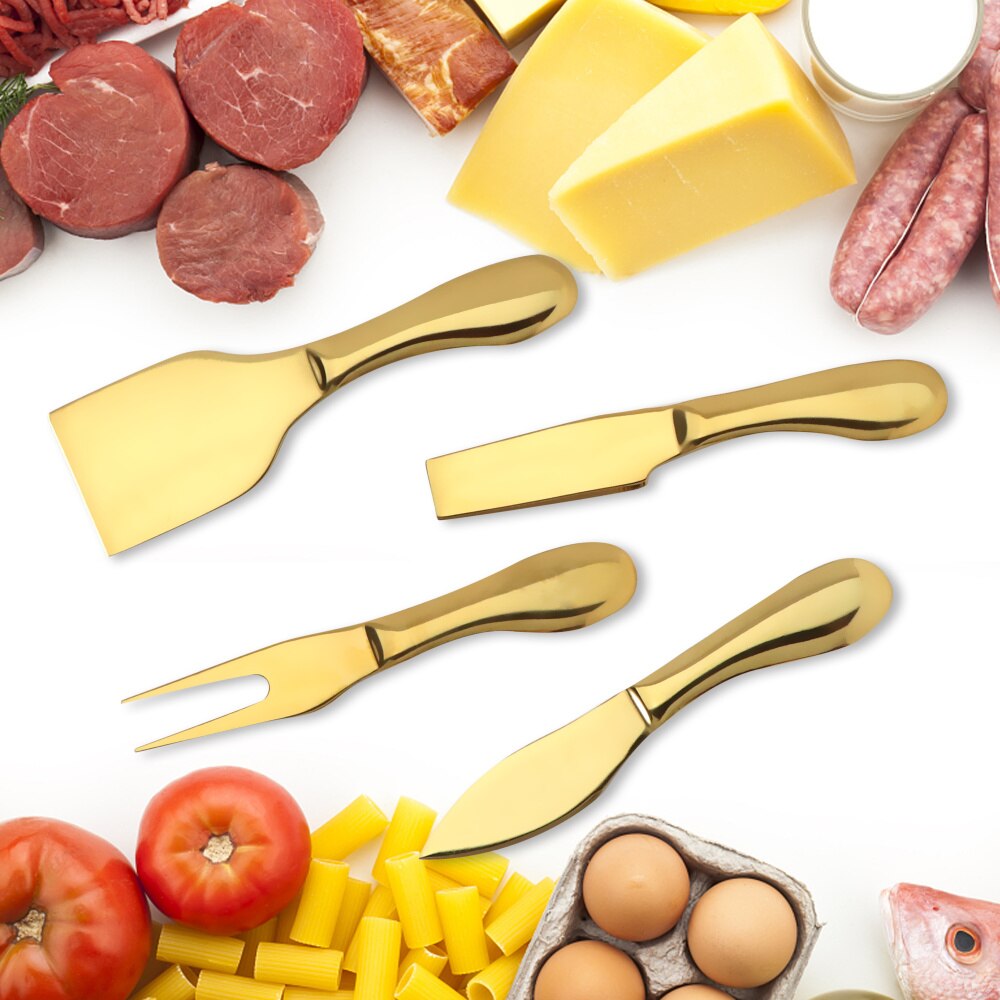 4Pcs Cheese Knife Set Complete Stainless Steel Collection Multi-Use Cheese Knives Slicer Cutter Spreader Fork