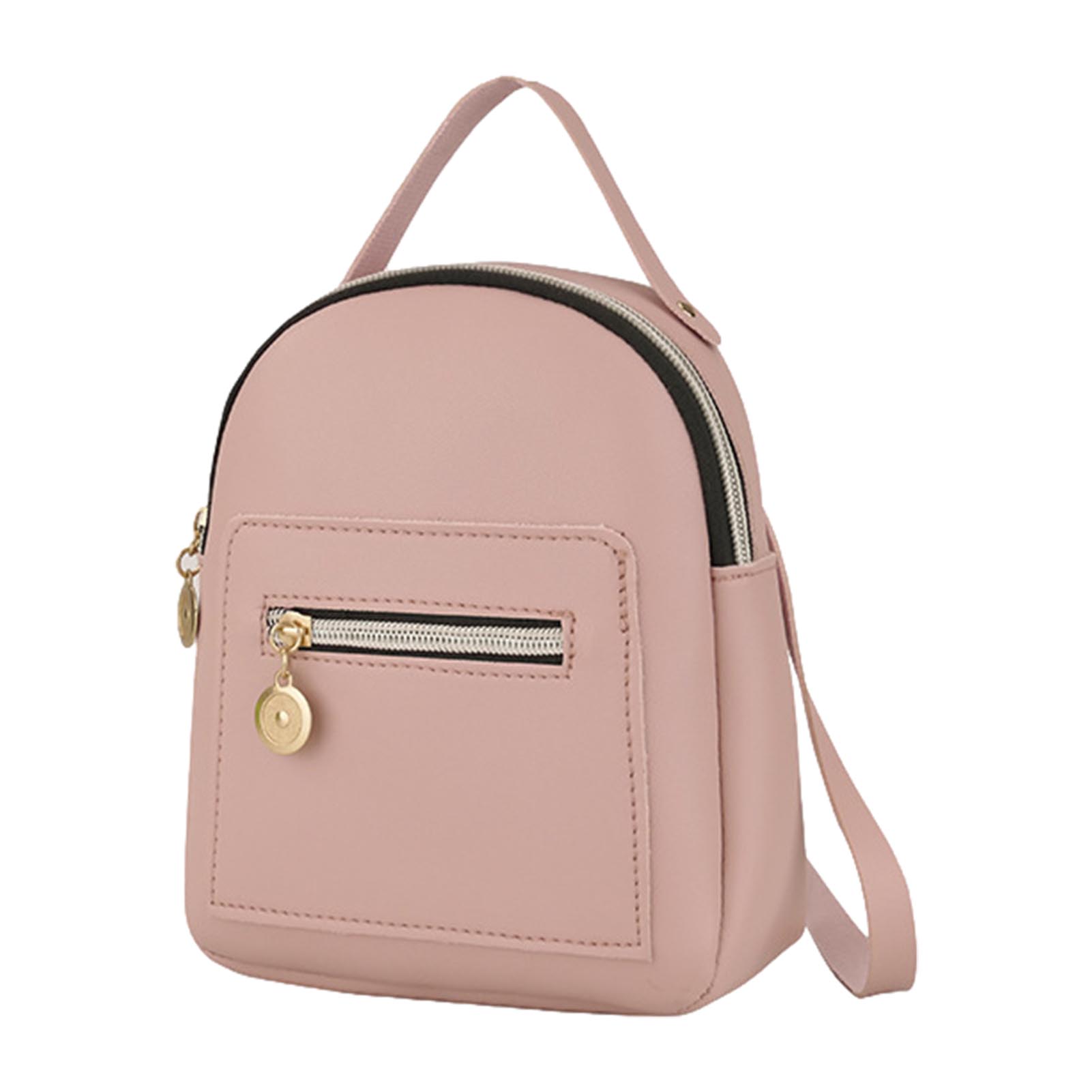 Mochila de couro bonito estilo universitário bolsa mensageiro conversível bolsa de ombro com zíper senhora menina ao ar livre casual mini mochila pu: Rosa