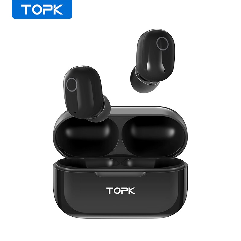 TOPK T12 TWS Bluetooth écouteurs 5.0 sans fil casque tactile contrôle vrai sans fil écouteurs dans l'oreille casque stéréo: Black