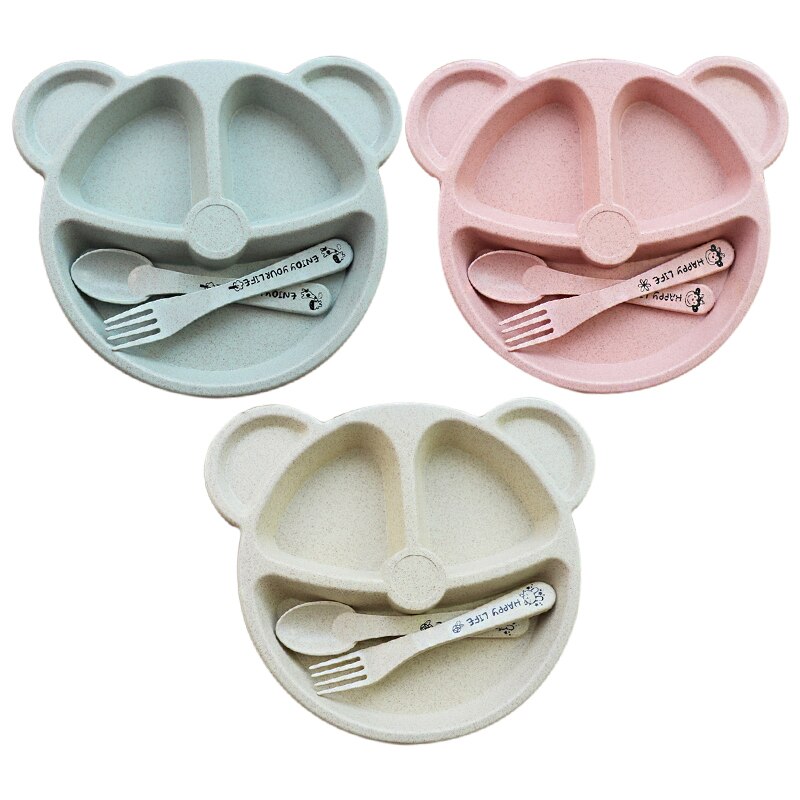Baby bowl+spoon + fork Feeding Food Tableware Cartoon Panda Kids Dishes Baby Eating Dinnerware Set Anti Training Bowl Spoon