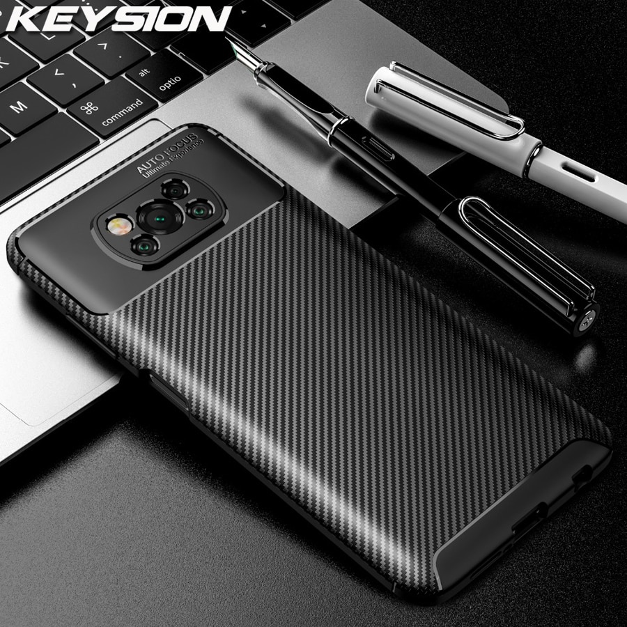 KEYSION-funda trasera del teléfono para Pocophone X3 NFC, funda trasera de silicona a prueba de golpes con textura de fibra de carbono y NFC, modelo funda de teléfono para Xiaomi POCO X3