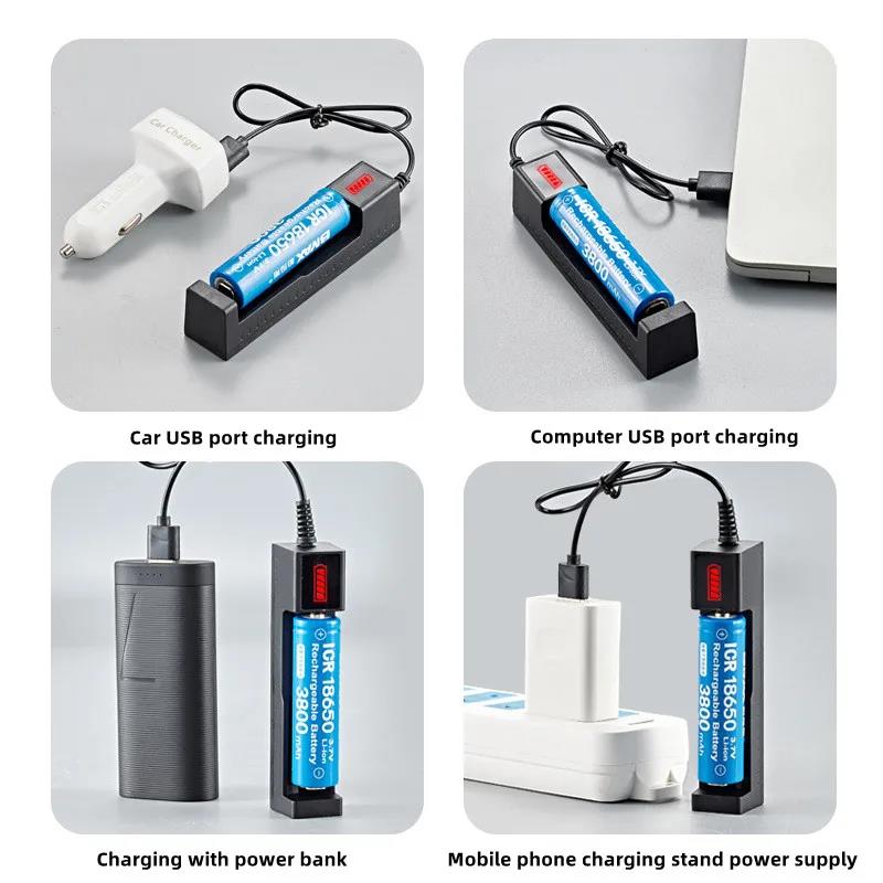 18650 Battery Charger 1 Slot USB Single 18650 Charging 3.7-4.2V Rechargeable Lithium Battery For 16340 14500 26650 18650 Battery