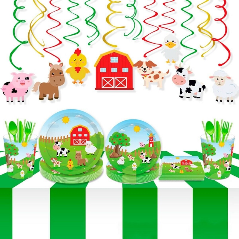 Husdyr engangsservise sæt papir plade kopper dyr fødselsdagsfest dekoration børneforsyning baby shower