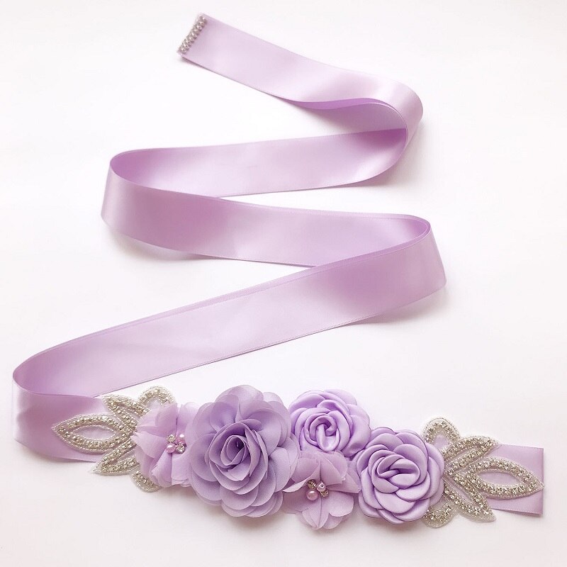 Cinturón de Flores de 8 colores, accesorios del vestido de novia Flores para cinturón, Ceinture Mariage: Lavanda