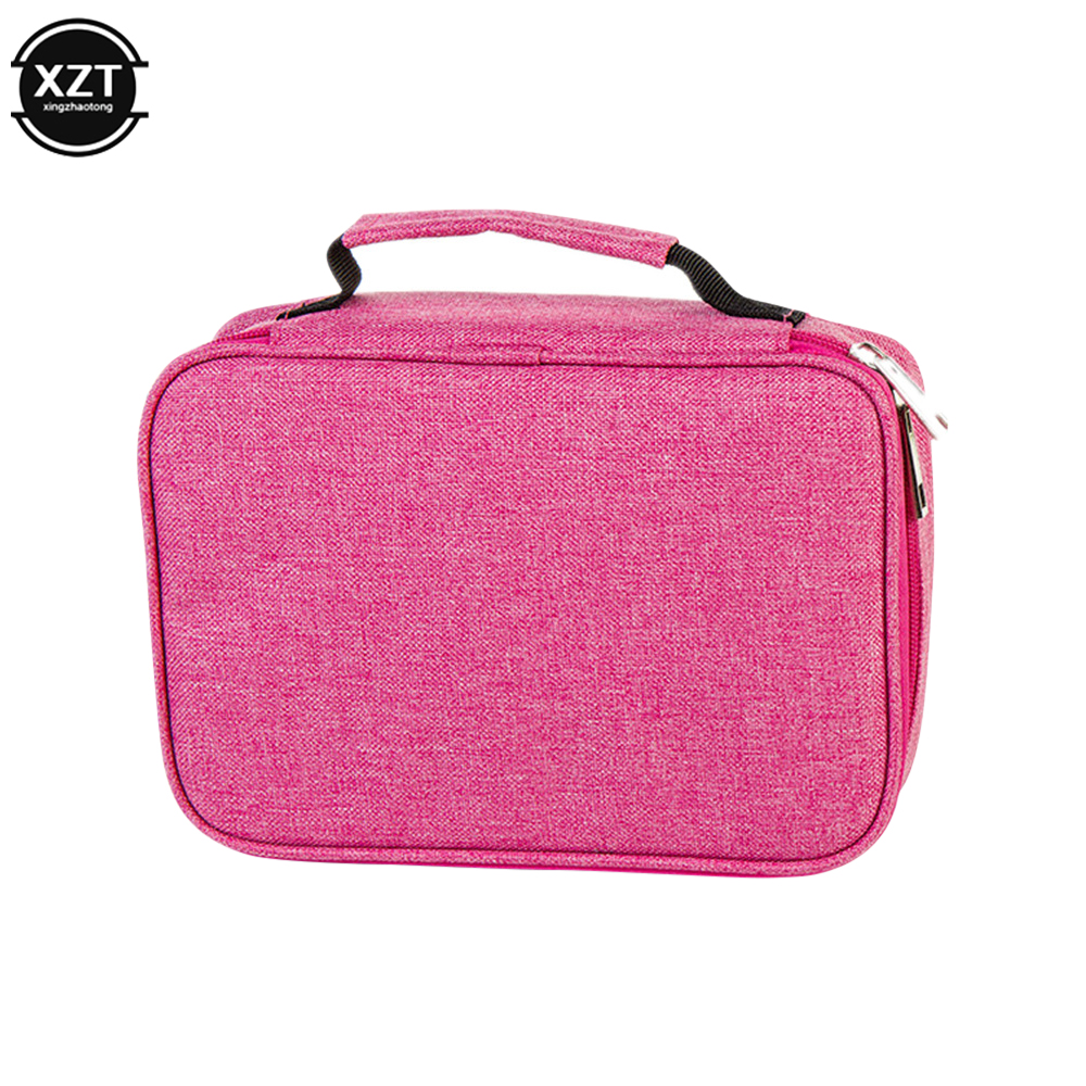 Estuches escolares universales con 72 agujeros, estuche escolar de lona con 3 compartimentos, estuche para bolígrafos de tela, bolsa para suministros de papelería para artistas: Rojo