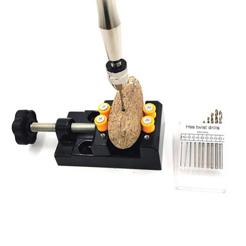 Juego de tornillos de banco con taladro de mano, kit de herramientas de cama con taladro de 0,5 MM-3,2 MM, para carpintería