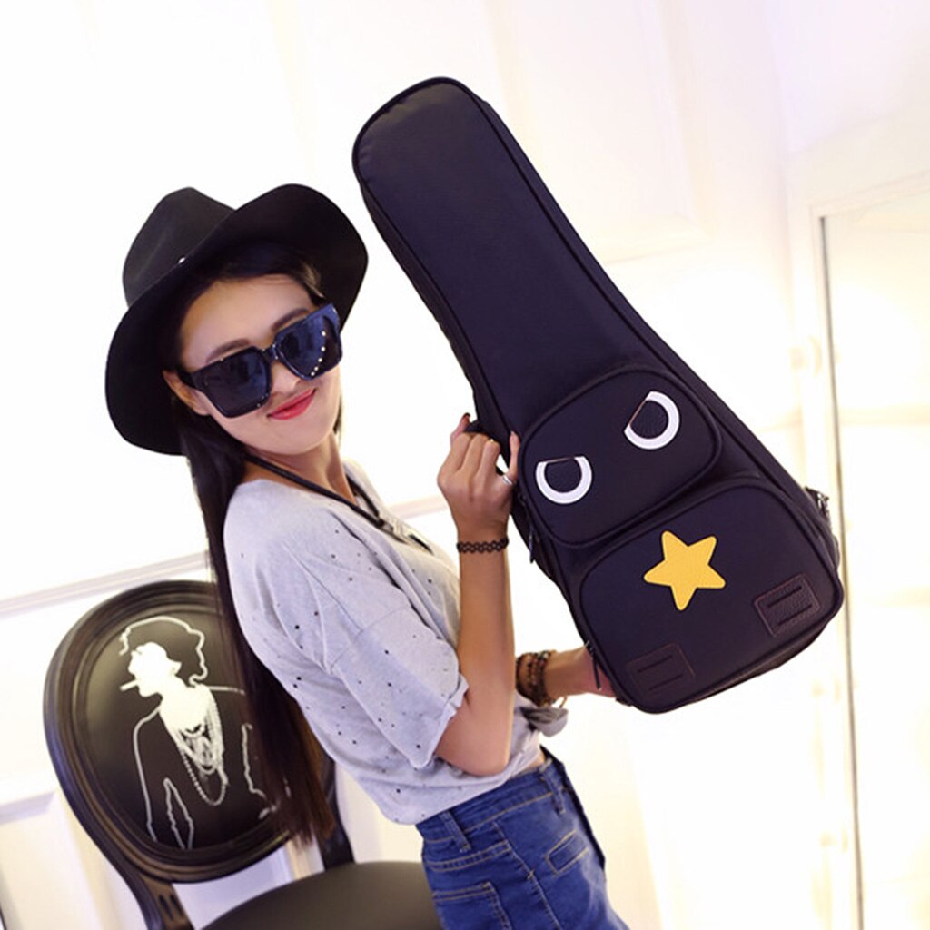 Ukulele Black Bag Double Shoulder Adjustable Belt Canvas Carrying Case Handbag Ukulele Parts Accessory 23/24inch