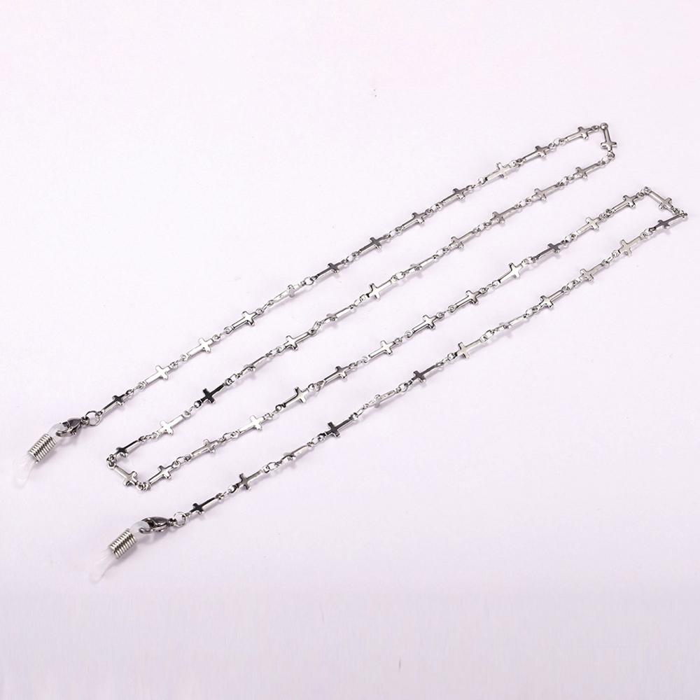 Skyrim Stainless Steel Beaded Glasses Chain Lanyard Women Gold Color Sunglasses Box Chains Eyewear Cord Eyeglass Neck Strap Rope: Cross A Steel