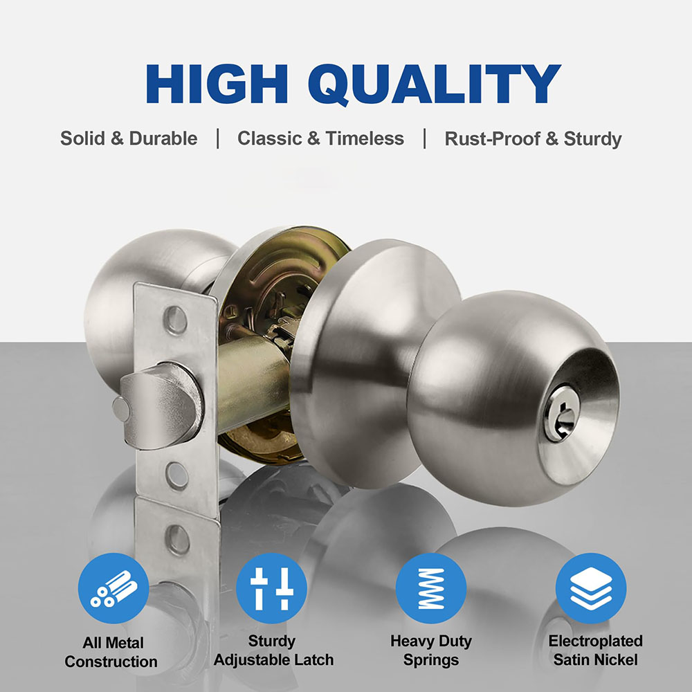 Perilla de puerta de entrada con llave, cerradura de puerta Interior y exterior, bola estándar de acero inoxidable para puertas interiores y dormitorio