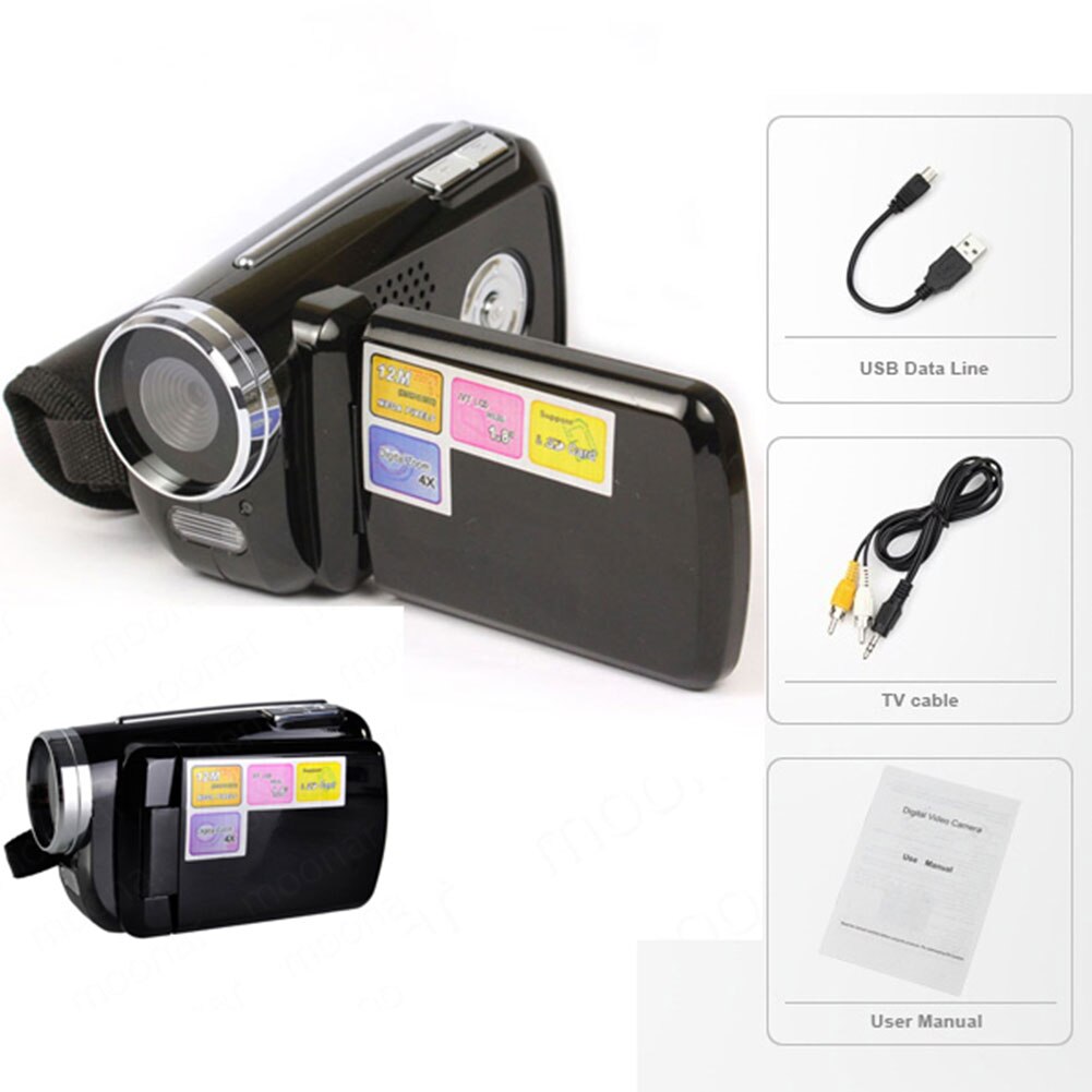 Mini  dv 1.8 tommer digitalt videokamera 4 x digital zoom 12 megapixel tft lcd videokamera med håndgreb