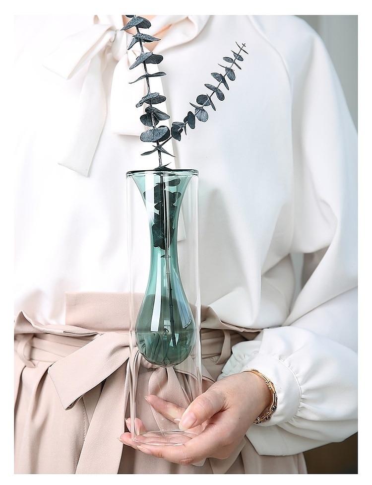 Heminredning vas glas blomvas nordisk dubbellager vaser vardagsrum dekoration salong vasi jarrone decoracion casa