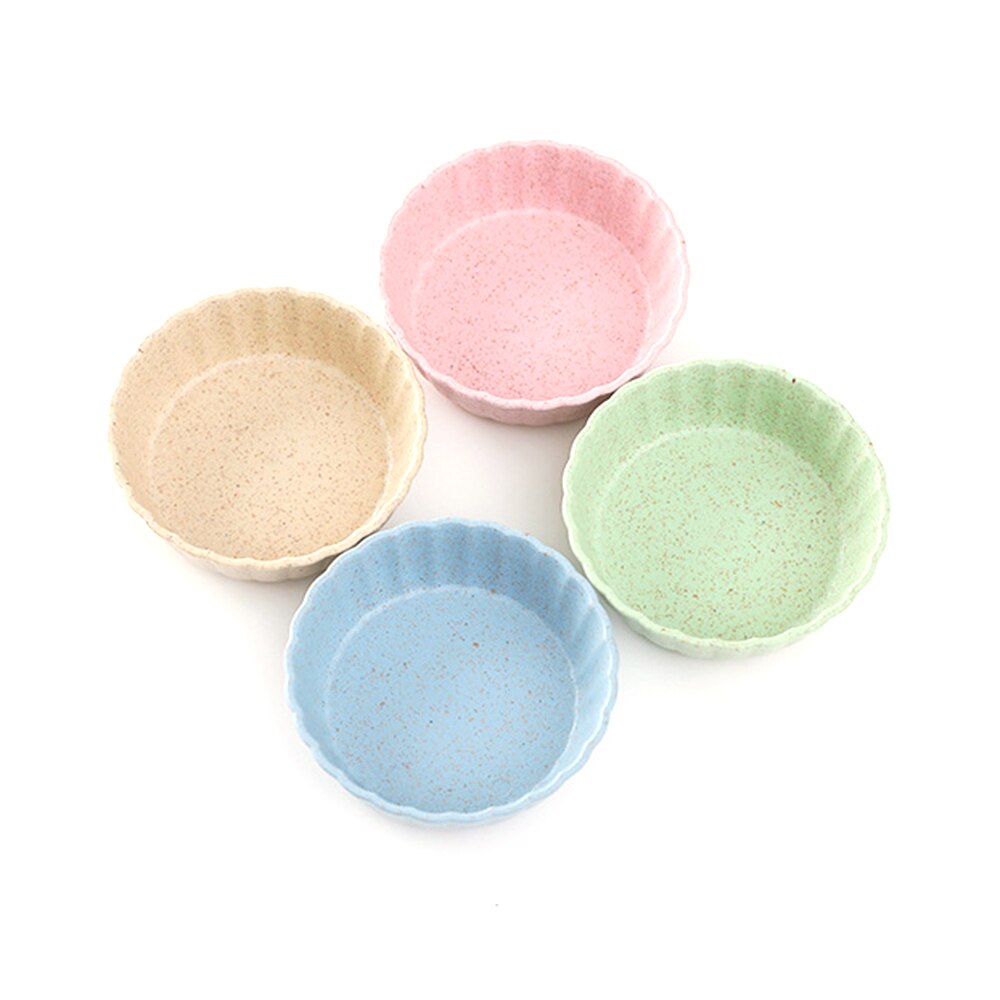 Juego de 4 Uds. Ecológicos de paja de trigo de platos, platos de condimento creativos, vajilla pequeña y multiforma para niños, suministro de vajilla de cocina: Round section RC