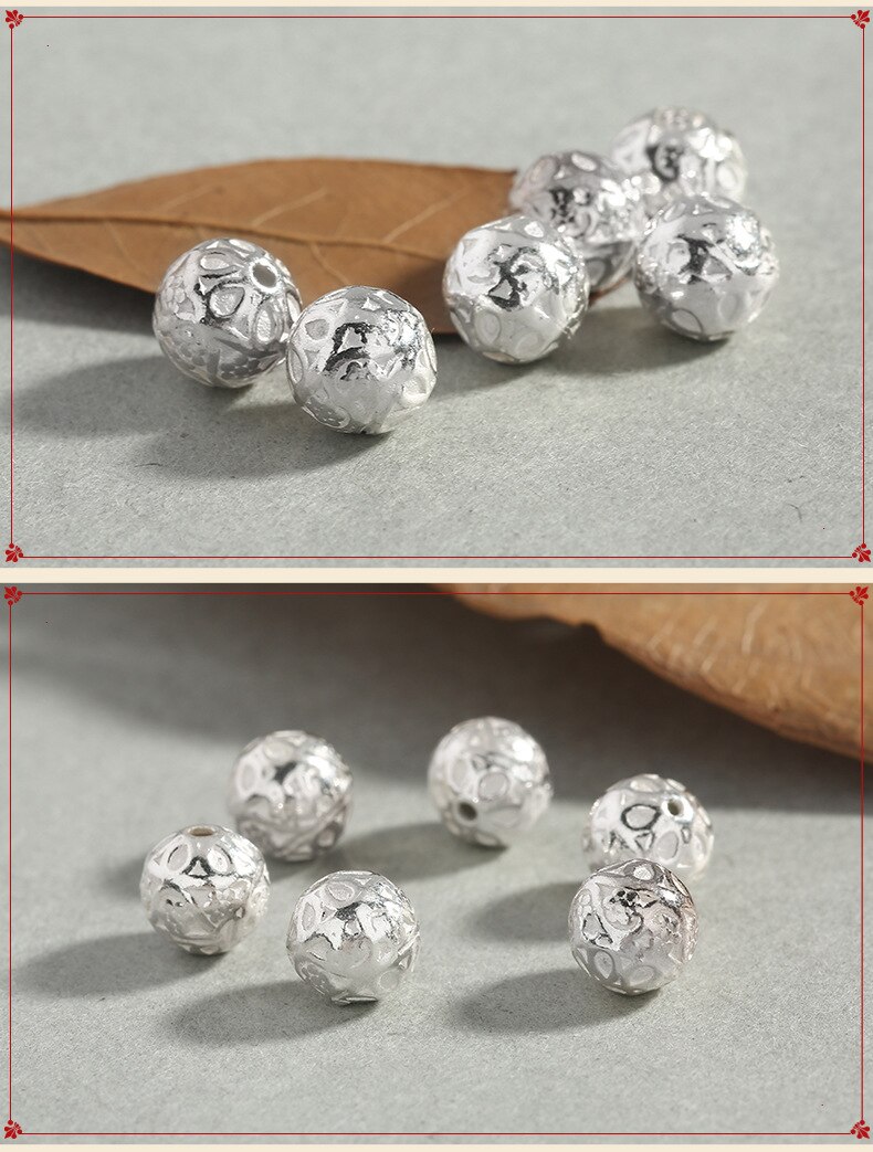 2pcs/lot 925 Sterling Silver Pretty Hollow Flower Round Beads 8mm Decoration Silver Carved Spacer Beads DIY Jewelry Making