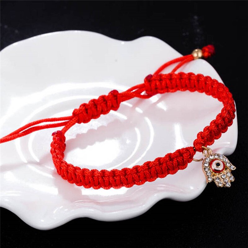 Pulseiras de cristal com amuleto da mão, pulseiras artesanais de corda turca, joias de cristal 1 peça