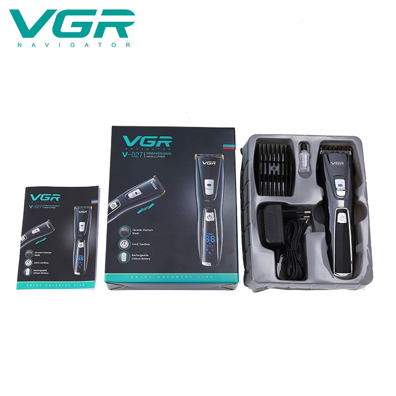 VGR 027 Hair Clipper Personal Care Modeling Barber Haircut LCD Barbershop Reduction Light Trimmer For Men VGR V027