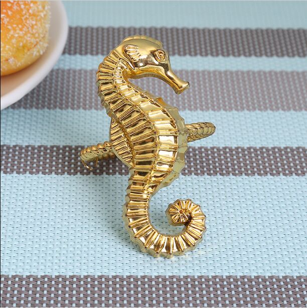 1 Pcs Metal Servet Gesp Creatieve Zeester Sieraden Servetring Hotel Set Tafeldecoratie Servet Ring: Seahorse Gold